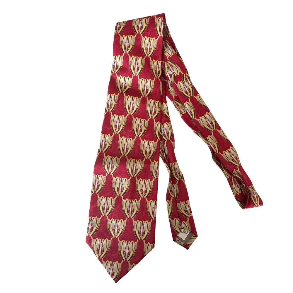 Antonio Ricci Silk Tie Red Gold Geometric Abstract Made in Italy Men Necktie Vtg